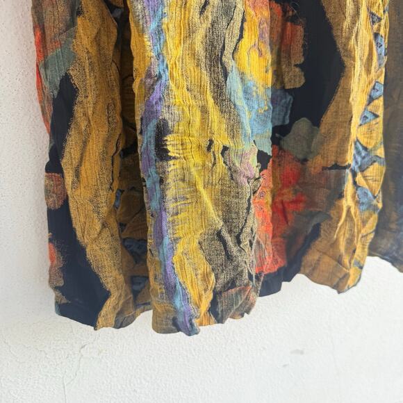Vintage 90s Midi Skirt Crinkle Rayon Boho Abstract Art Teacher USA Made Size 14 - Picture 4 of 10